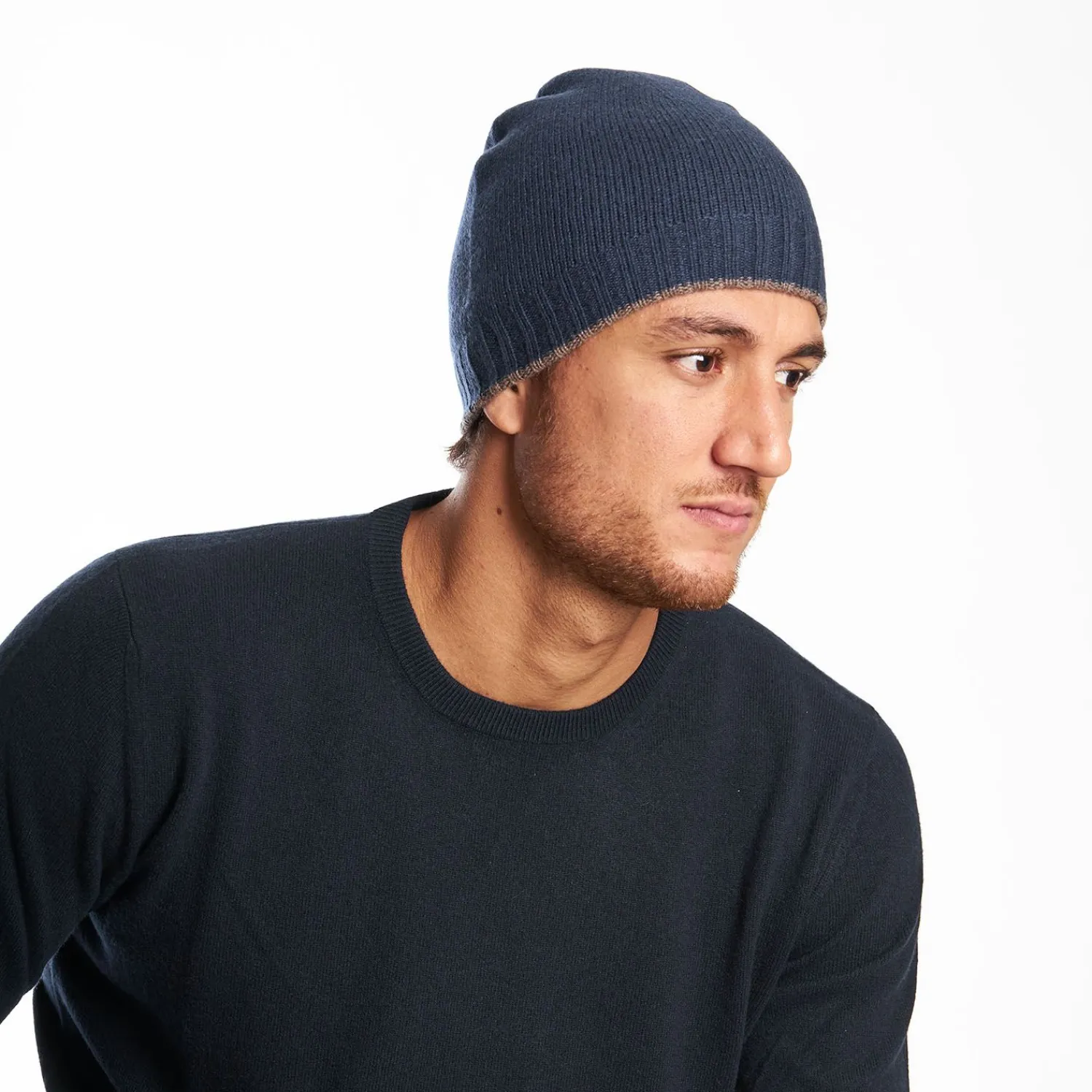 Midnight Blue And Light Brown Bicolor Cashmere Beanie>E.Marinella Flash Sale