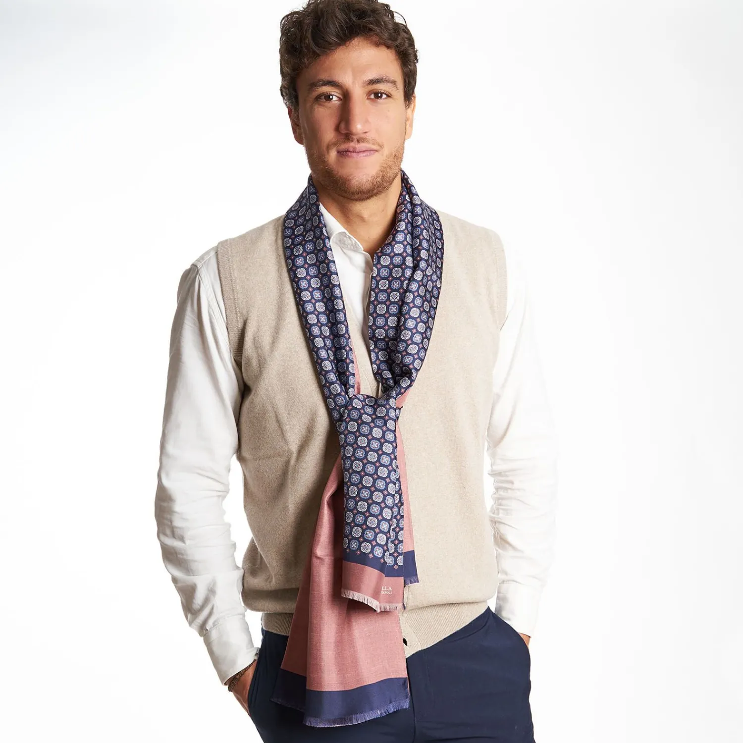 Midnight Blue And Pink Double Silk Scarf>E.Marinella Cheap