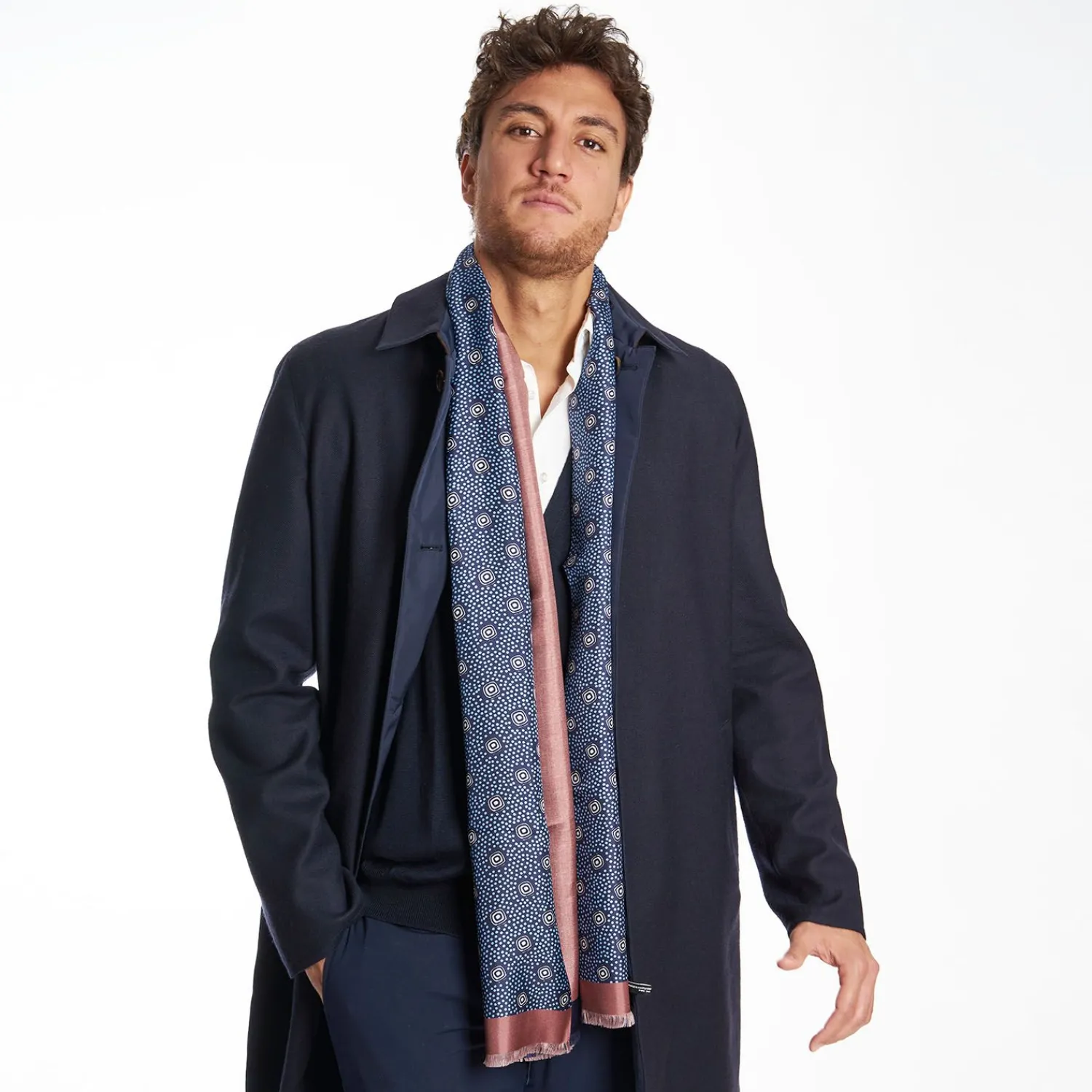 Midnight Blue And Pink Double Silk Scarf>E.Marinella Fashion