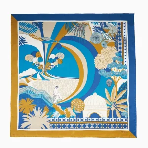 Ochre And Blue Silk Scarf 90 - Pulcinella In Naples>E.Marinella Outlet
