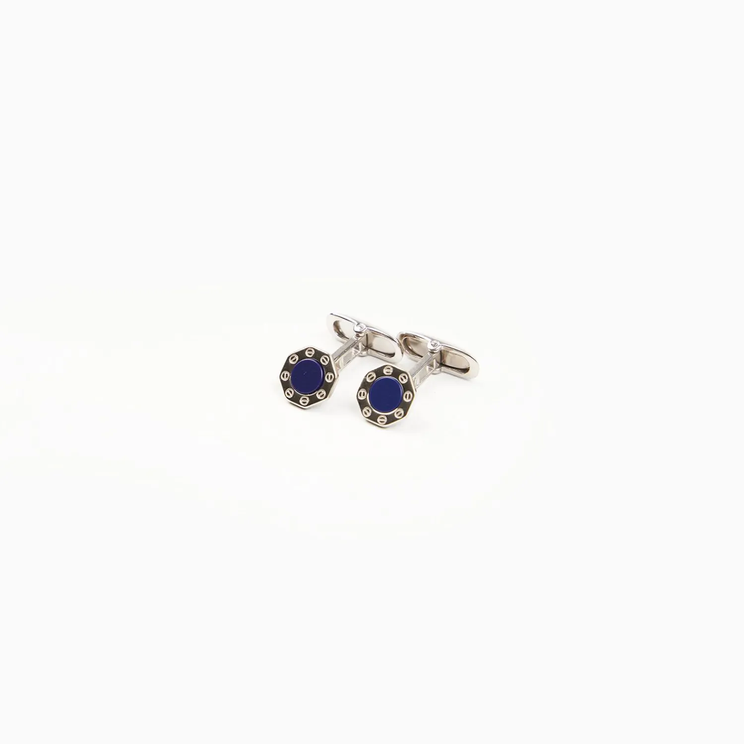 Octagonal Cufflinks With Lapis In Silver>E.Marinella New