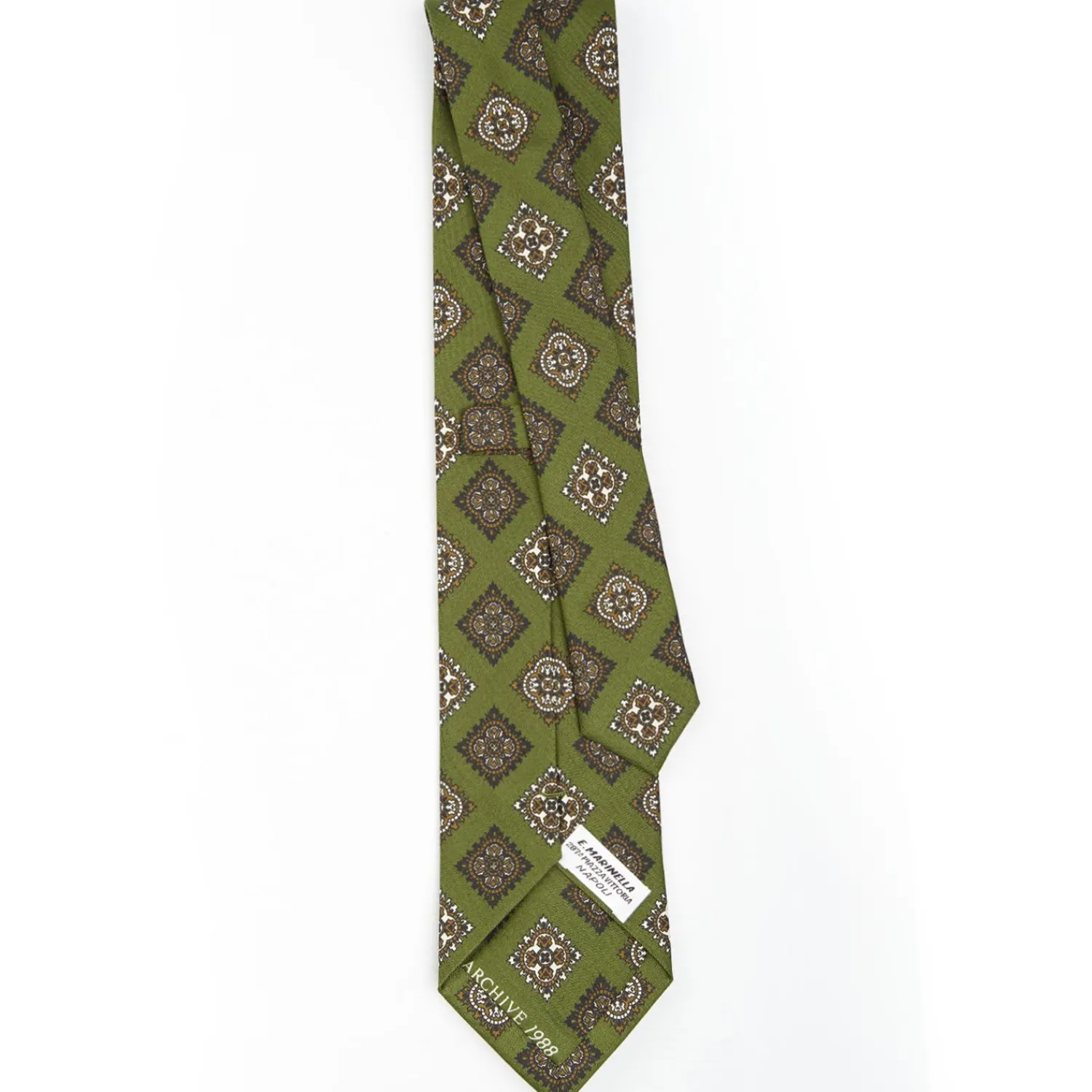 Olive Green Archivio Collection Silk Tie 1988-06>E.Marinella Best