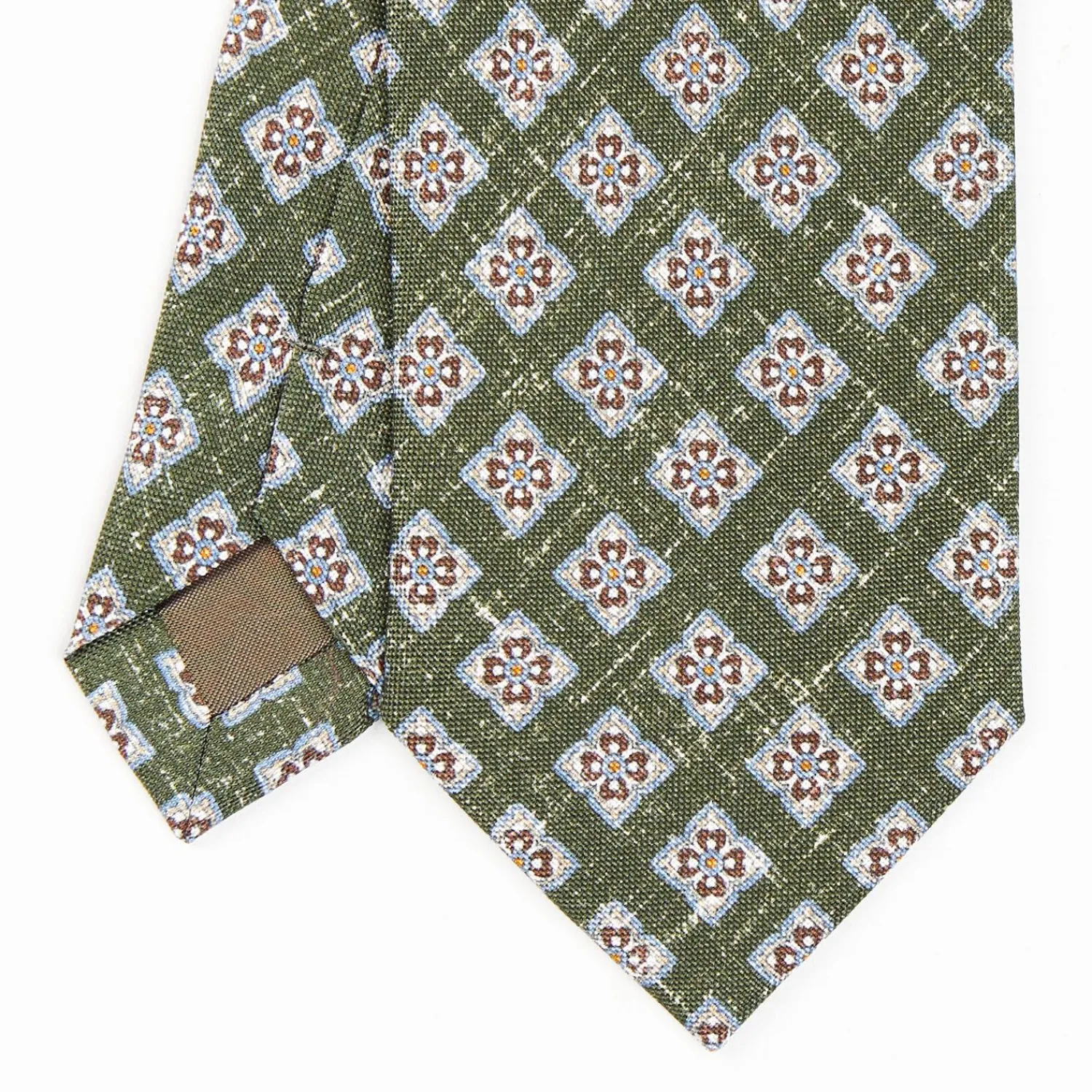 Olive Green Sartorial Cotton And Silk Tie - Large Flower Pattern>E.Marinella Store