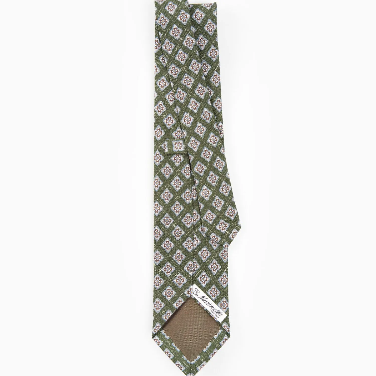 Olive Green Sartorial Cotton And Silk Tie - Large Flower Pattern>E.Marinella Store