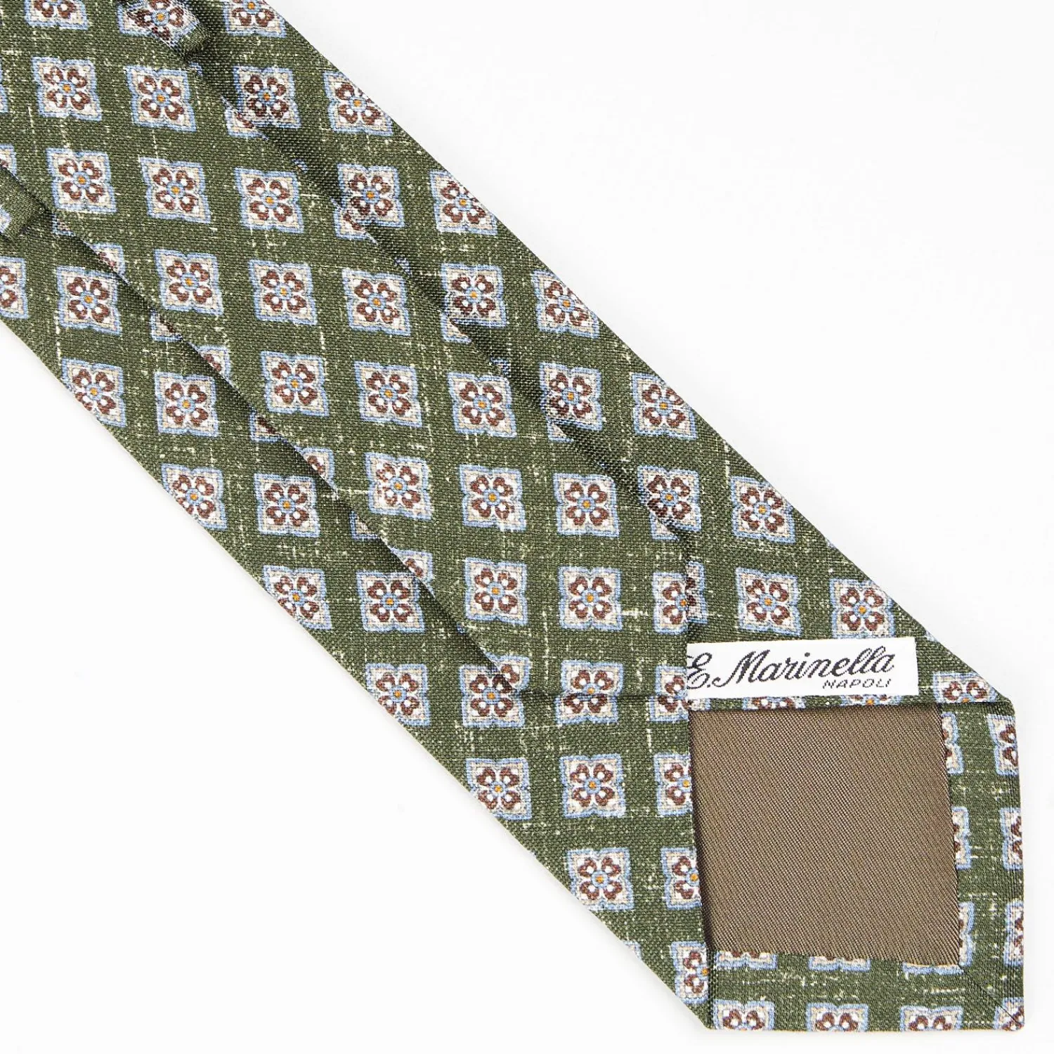Olive Green Sartorial Cotton And Silk Tie - Large Flower Pattern>E.Marinella Store