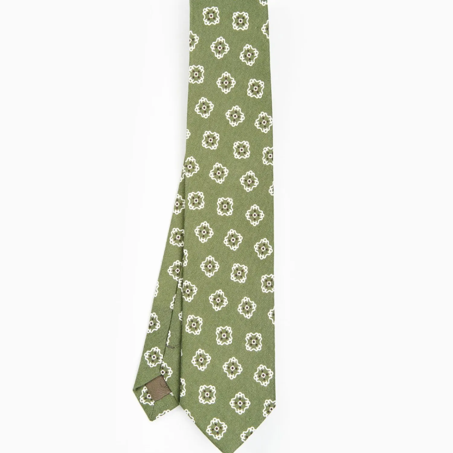 Olive Green Sartorial Linen Tie - Large Flower Pattern>E.Marinella Flash Sale
