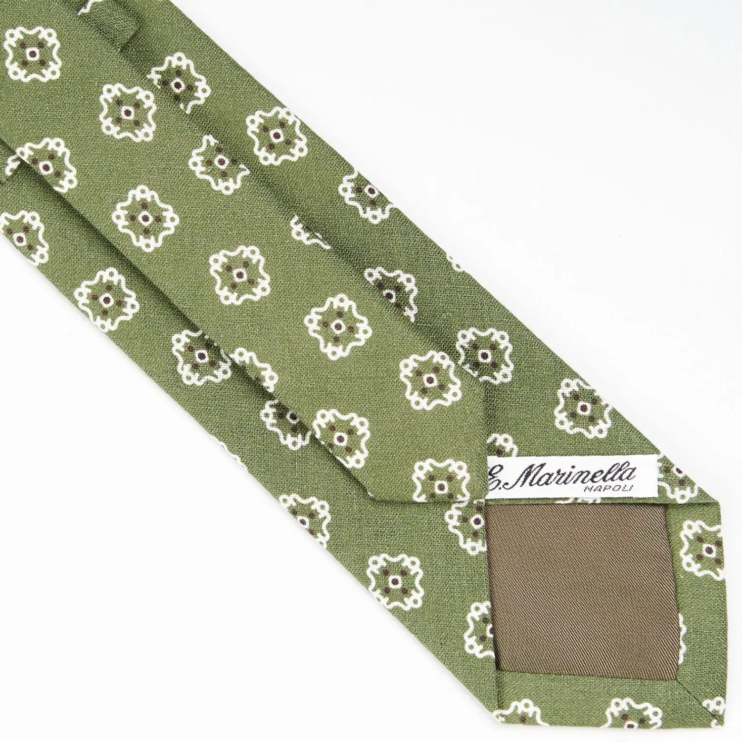 Olive Green Sartorial Linen Tie - Large Flower Pattern>E.Marinella Flash Sale
