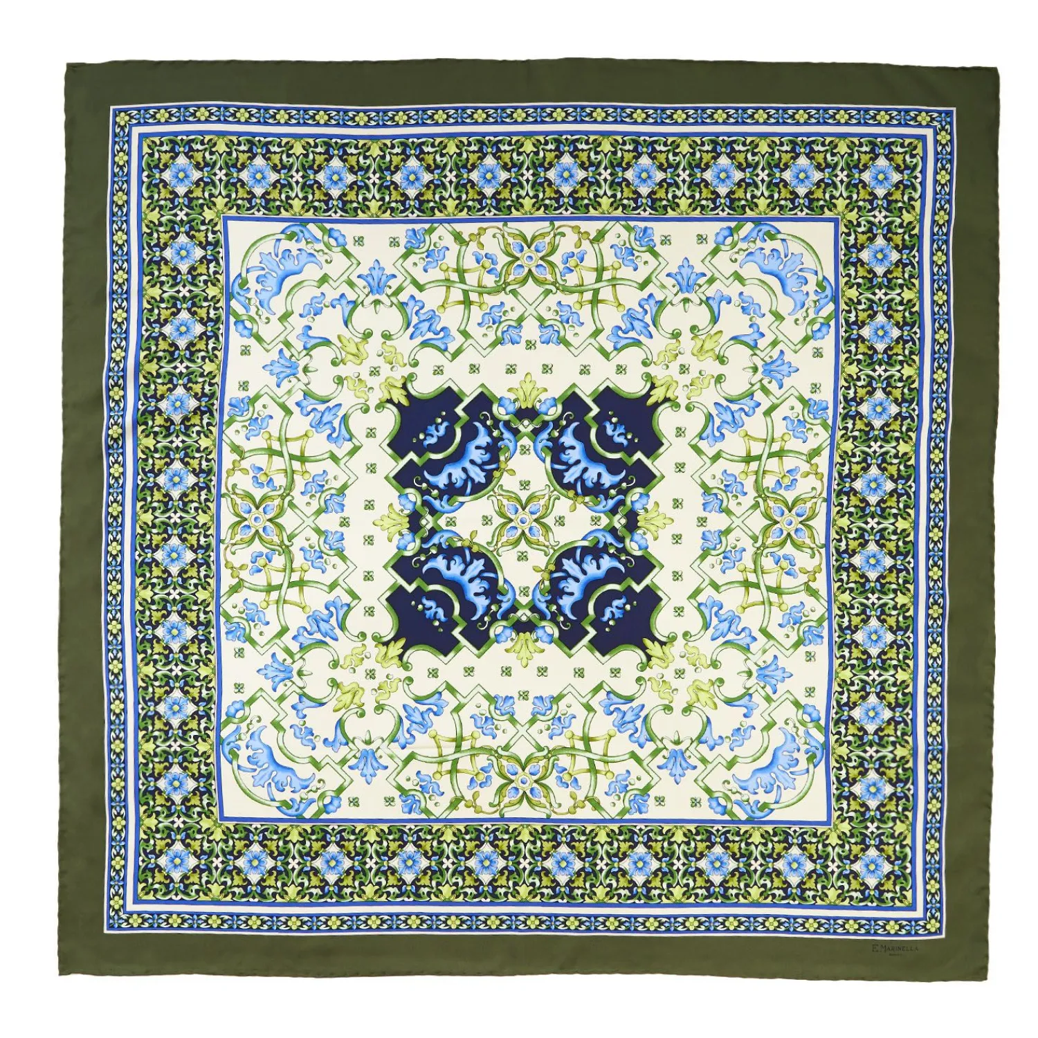 Olive Green Silk Scarf 90 - Mediterranean Vibes>E.Marinella Clearance