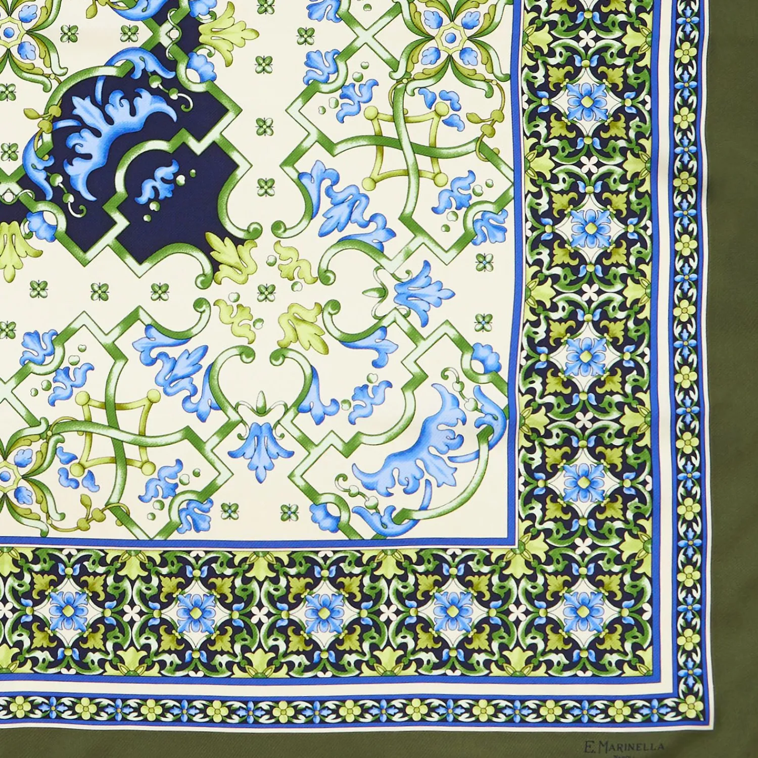 Olive Green Silk Scarf 90 - Mediterranean Vibes>E.Marinella Clearance