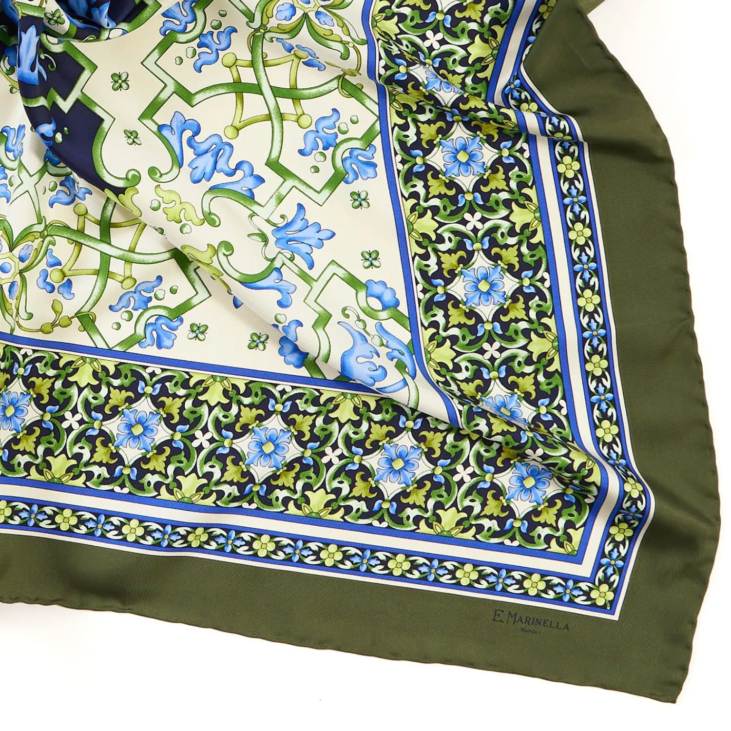 Olive Green Silk Scarf 90 - Mediterranean Vibes>E.Marinella Clearance