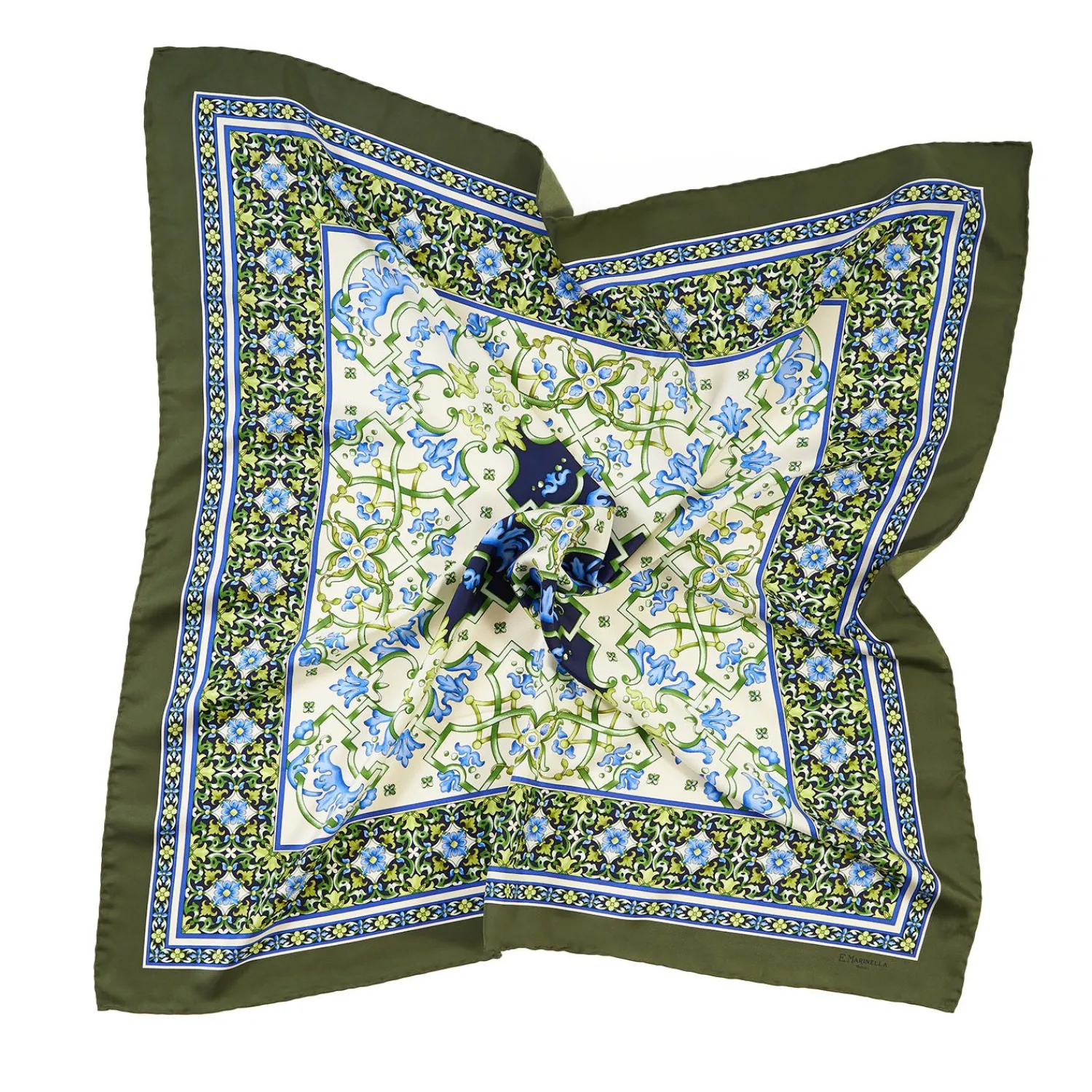 Olive Green Silk Scarf 90 - Mediterranean Vibes>E.Marinella Clearance