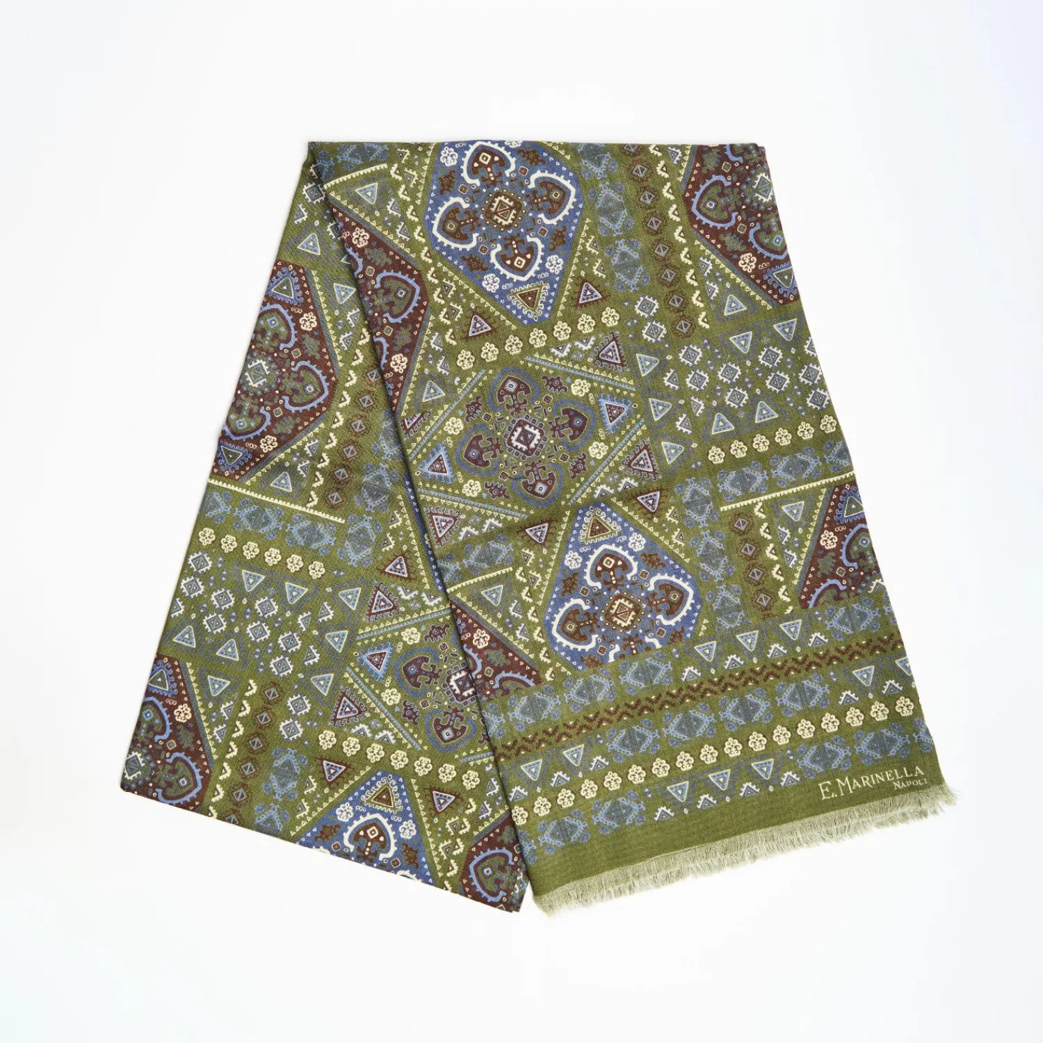 Olive Green Tubolar Scarf In Wool And Silk>E.Marinella Shop