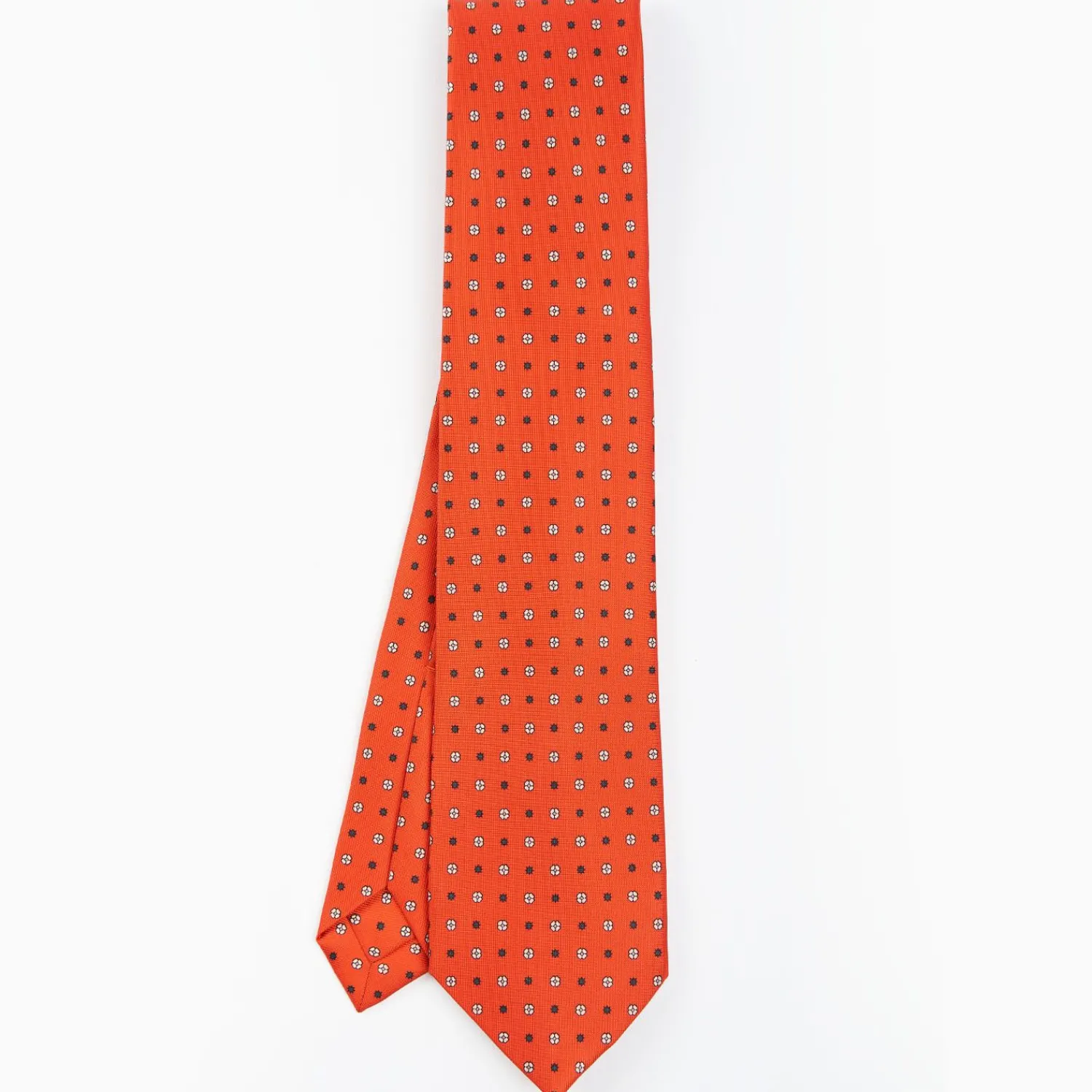 Orange 5 Fold Sartorial Silk Tie - Small Flower Pattern>E.Marinella Best