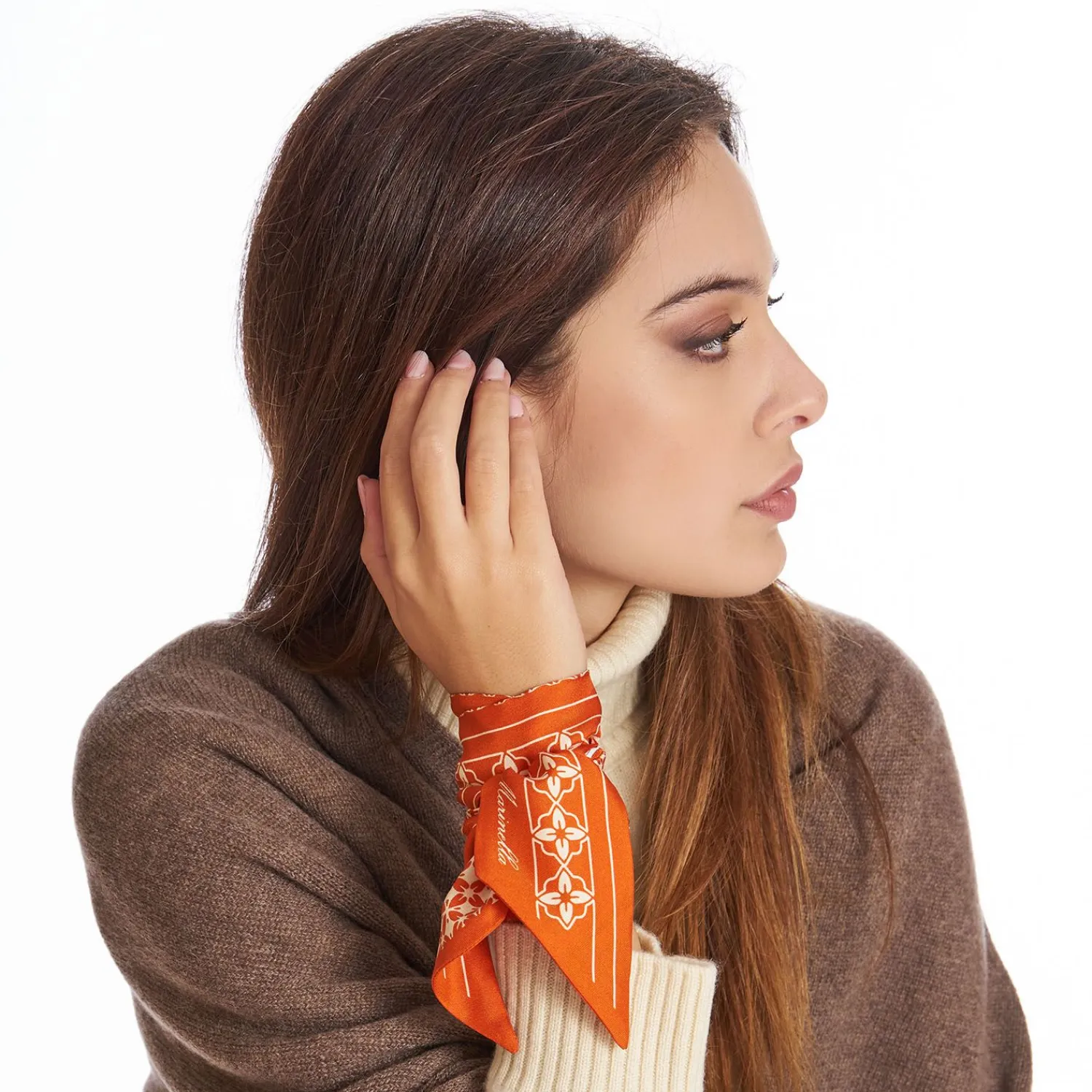 Orange And Beige Silk Twilly>E.Marinella Sale