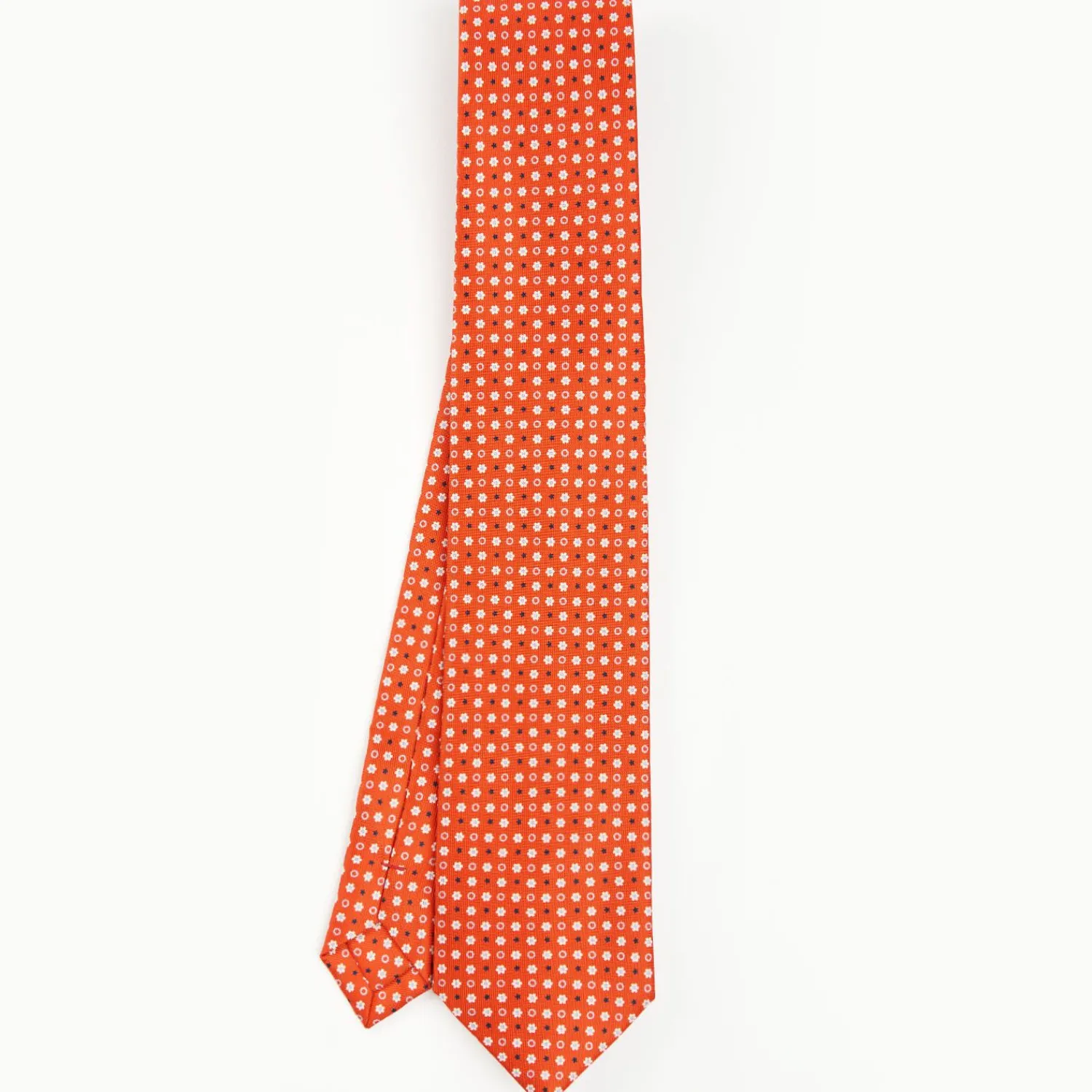 Orange Extra Long Sartorial Silk Tie - Small Flower Pattern>E.Marinella Hot