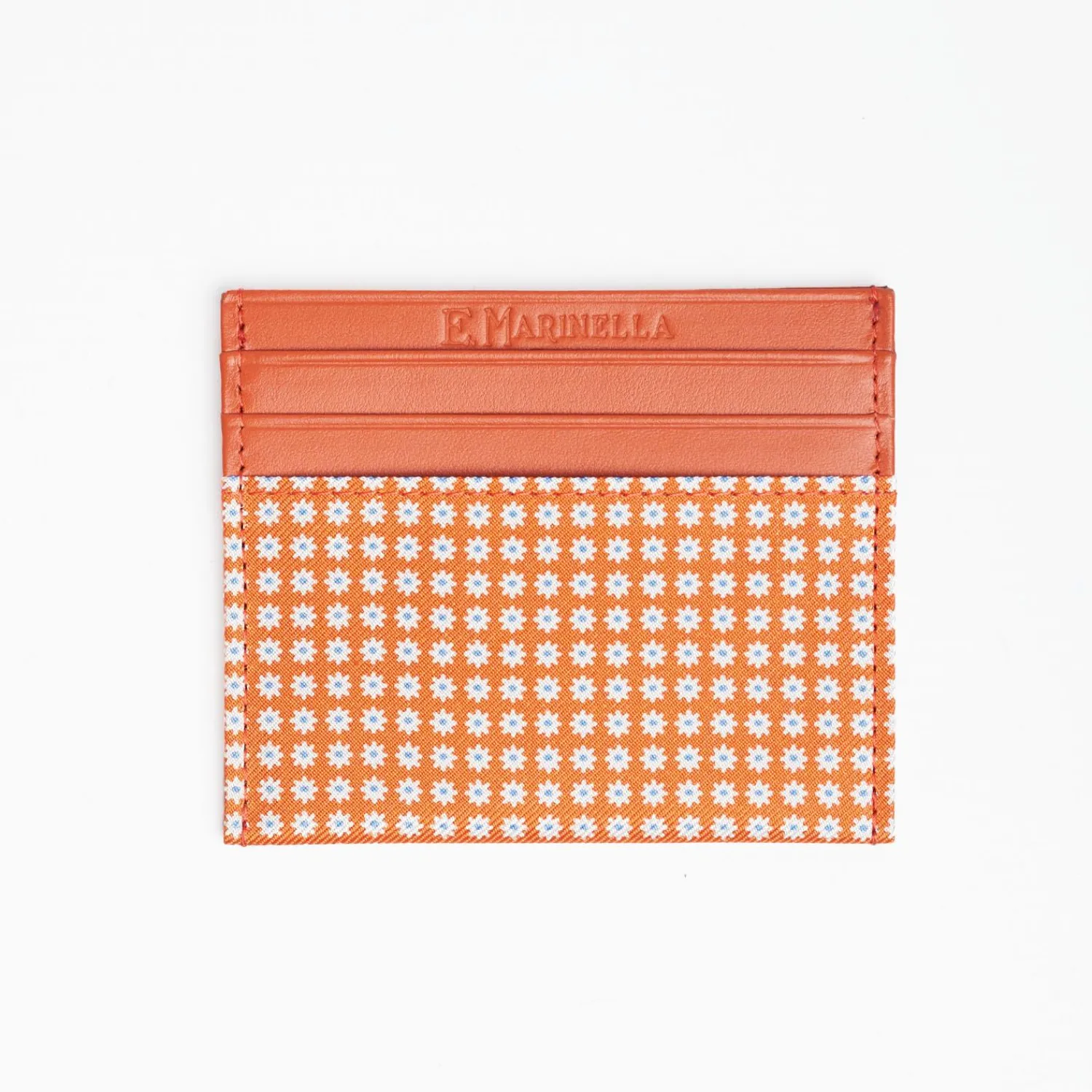 Orange Leather And Silk Credit Card Holder - 5 Compartments>E.Marinella Flash Sale