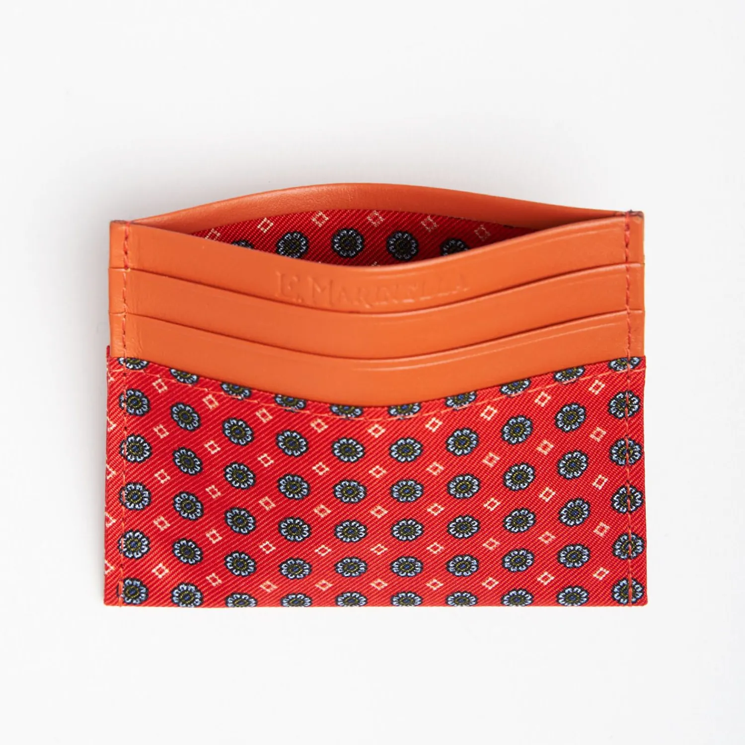 Orange Leather And Silk Credit Card Holder - 5 Compartments>E.Marinella Hot
