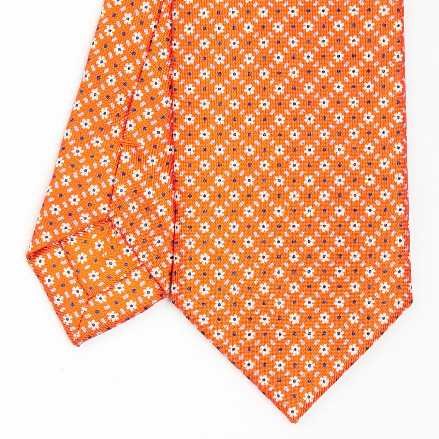 Orange Sartorial 7 Cm Silk Tie - Small Flower Pattern>E.Marinella Outlet