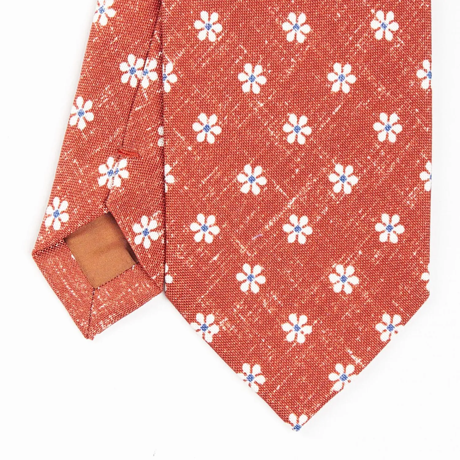 Orange Sartorial Cotton And Silk Tie - Large Flower Pattern>E.Marinella Outlet