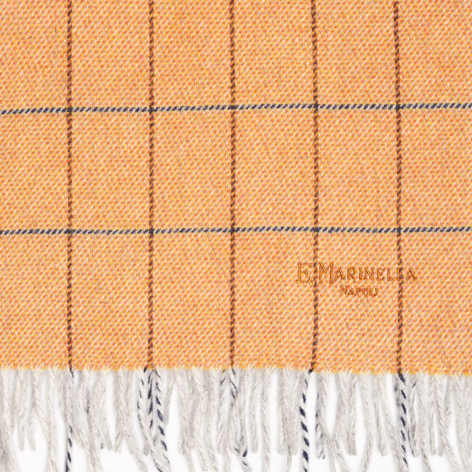 Orange Wool Plaid Fringed Scarf>E.Marinella Sale