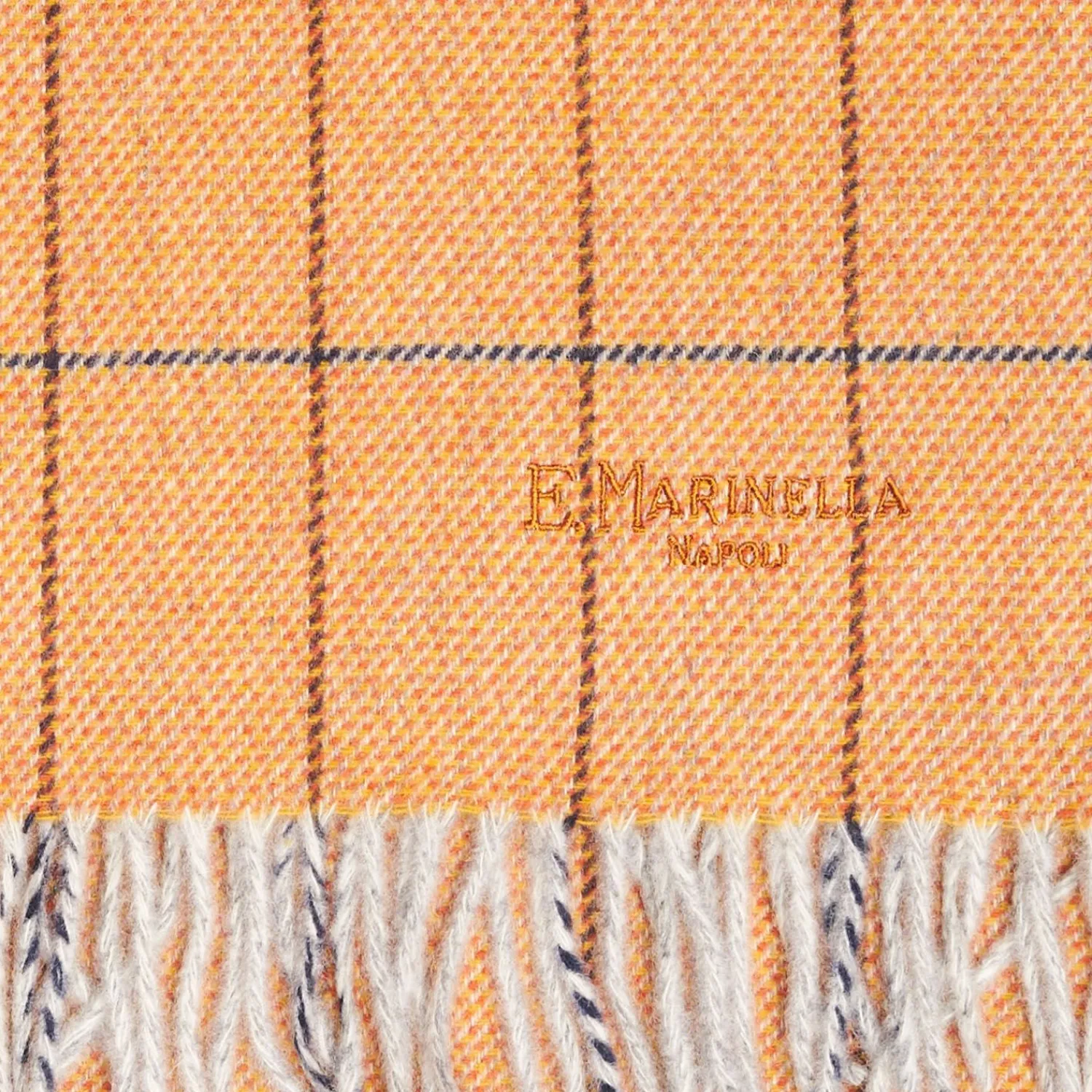 Orange Wool Plaid Fringed Scarf>E.Marinella Sale