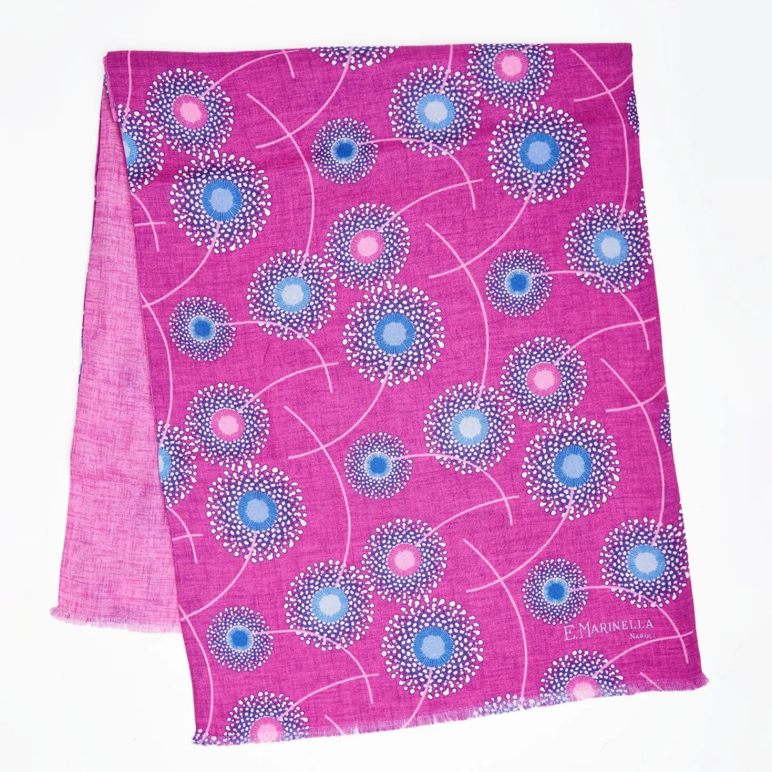 Pink And Fuchsia Wool And Silk Scarf - Floral Pattern>E.Marinella Online