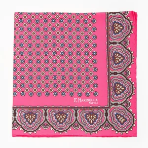 Pink Hand-Printed Silk Pocket Square Large Flower Pattern>E.Marinella Online