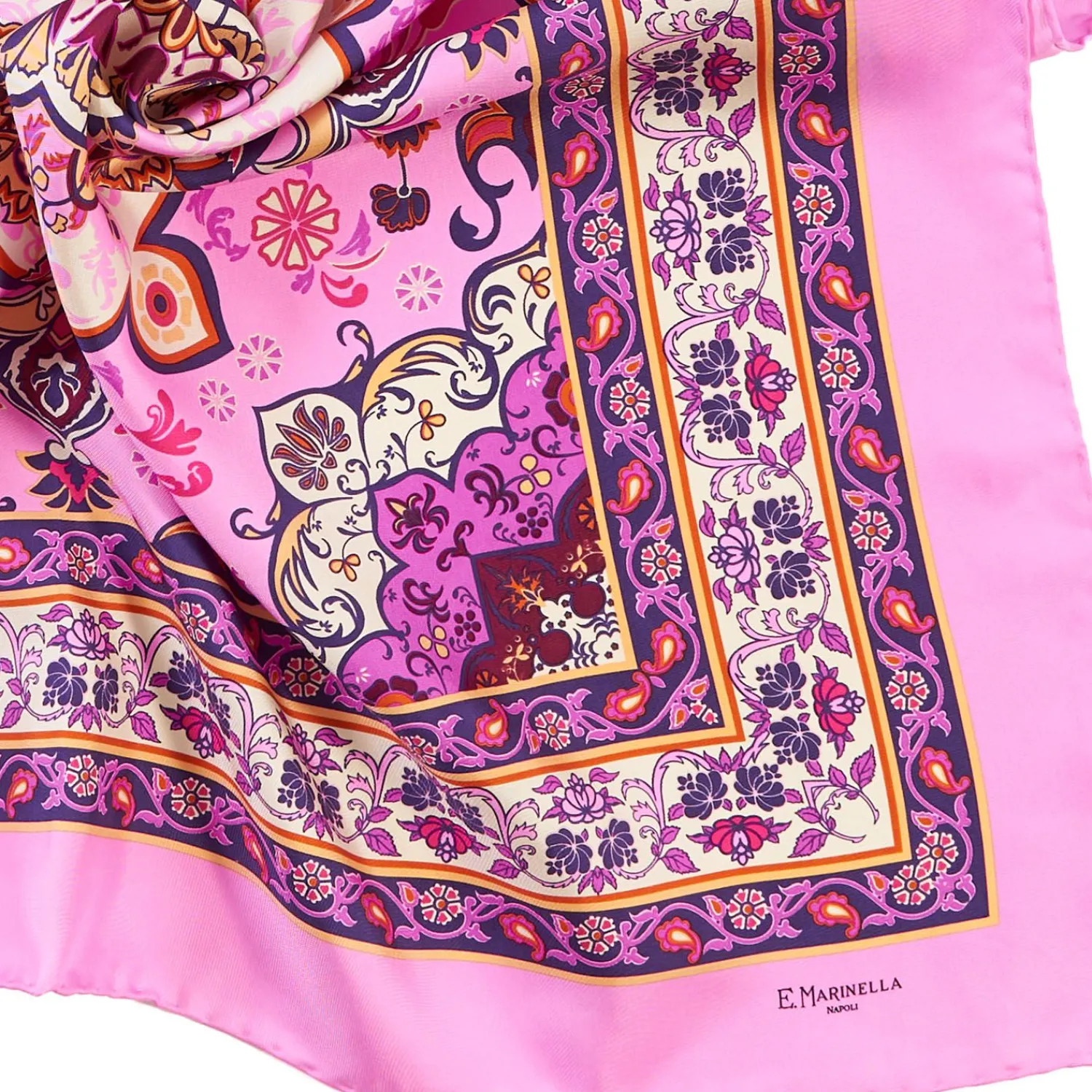 Pink Silk Scarf 90 - Mediterranean Vibes>E.Marinella Shop