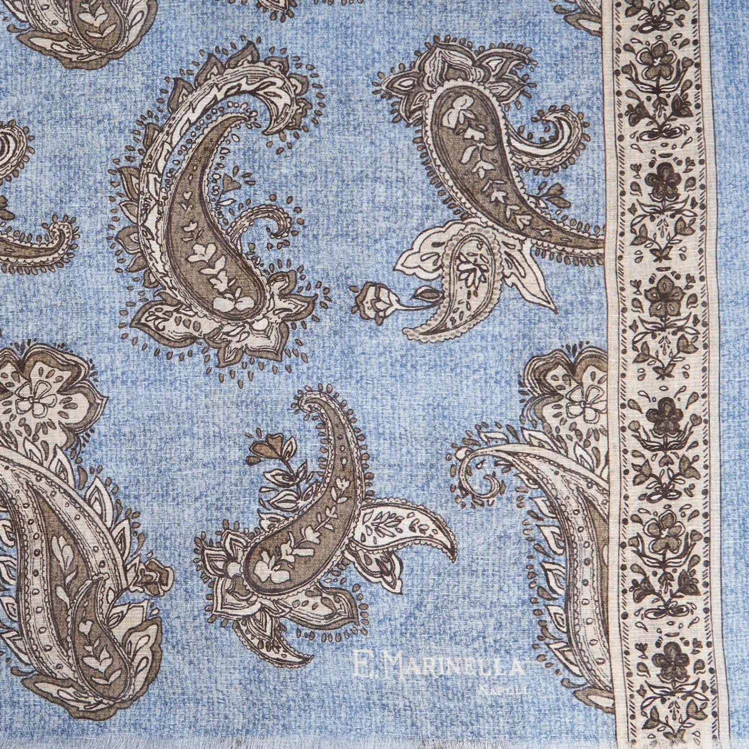 Powder Blue Cotton And Linen Scarf - Paisley Pattern>E.Marinella Sale