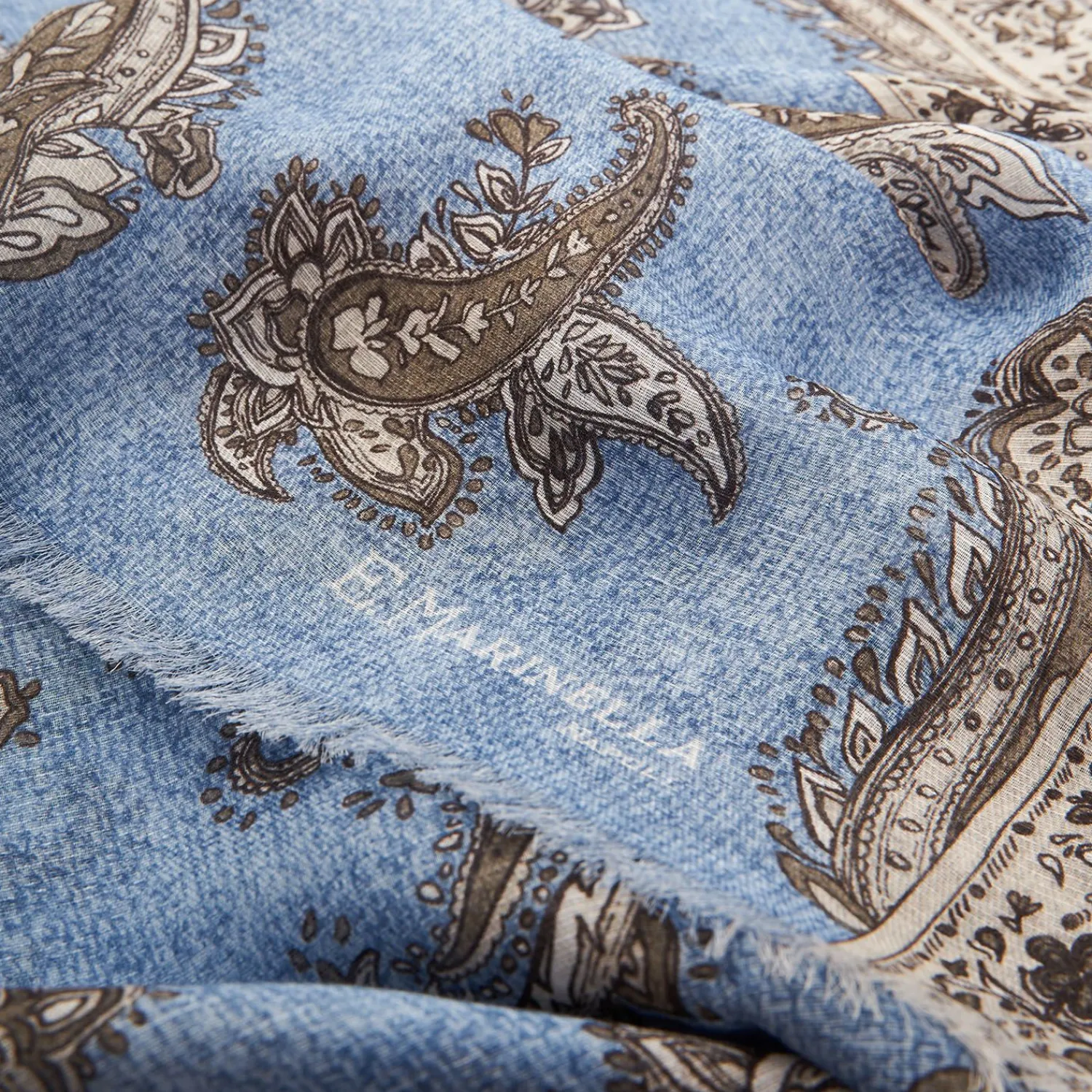 Powder Blue Cotton And Linen Scarf - Paisley Pattern>E.Marinella Sale
