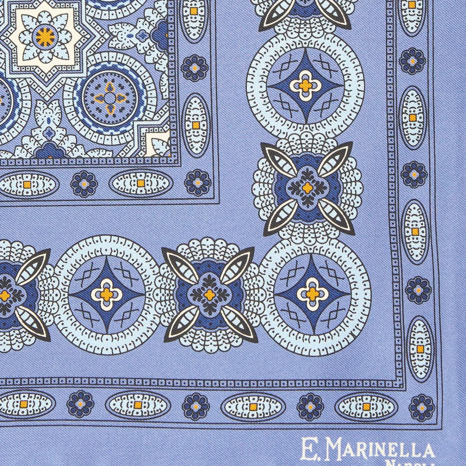 Powder Blue Hand-Printed Silk Pocket Square Large Flower Pattern>E.Marinella Clearance
