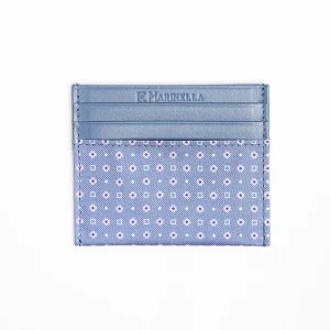 Powder Blue Leather And Silk Credit Card Holder - 5 Compartments>E.Marinella Cheap