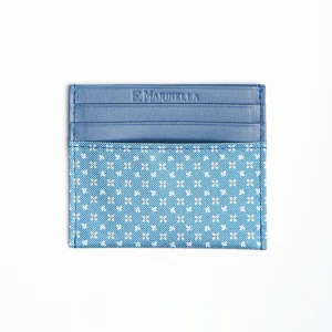 Powder Blue Leather And Silk Credit Card Holder - 5 Compartments>E.Marinella Best Sale