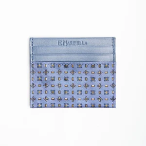 Powder Blue Leather And Silk Credit Card Holder - 5 Compartments>E.Marinella Outlet