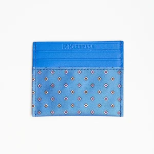 Powder Blue Leather And Silk Credit Card Holder - 5 Compartments>E.Marinella Flash Sale