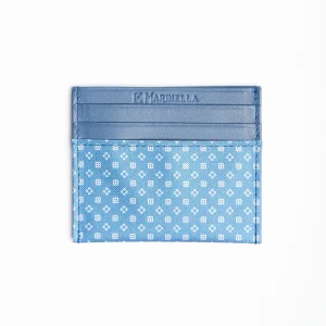 Powder Blue Leather And Silk Credit Card Holder - 5 Compartments>E.Marinella Store