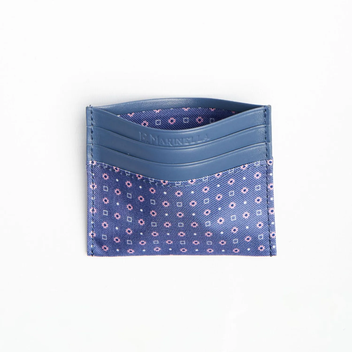Powder Blue Leather And Silk Credit Card Holder - 5 Compartments>E.Marinella Cheap