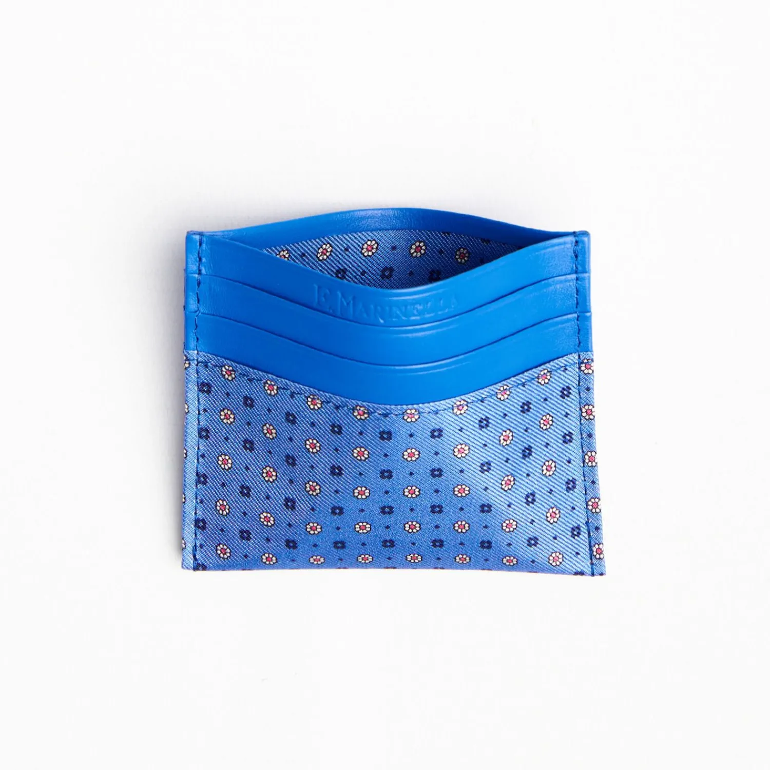 Powder Blue Leather And Silk Credit Card Holder - 5 Compartments>E.Marinella Clearance