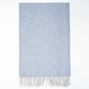 Powder Blue Pure Cashmere Fringed Scarf>E.Marinella Hot