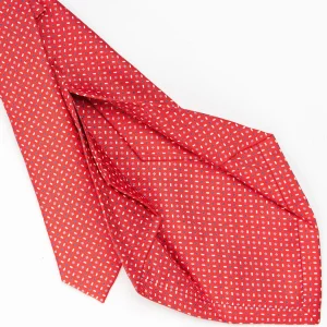 Red 5 Fold Sartorial Silk Tie - Small Flower Pattern>E.Marinella New
