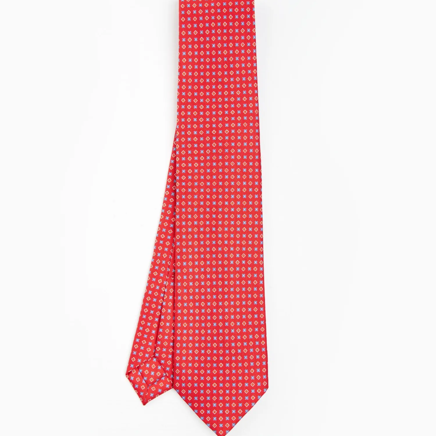 Red 5 Fold Sartorial Silk Tie - Small Flower Pattern>E.Marinella Store