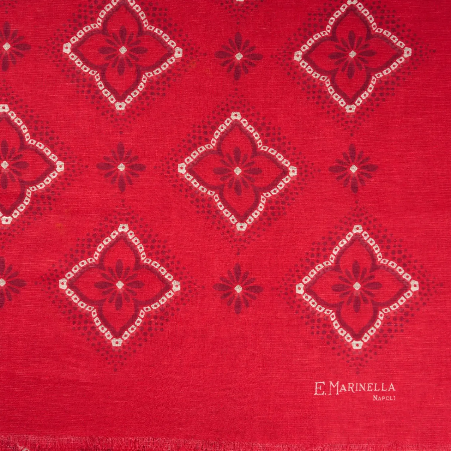 Red Cotton And Linen Scarf - Burgundy Macro Flowers>E.Marinella New