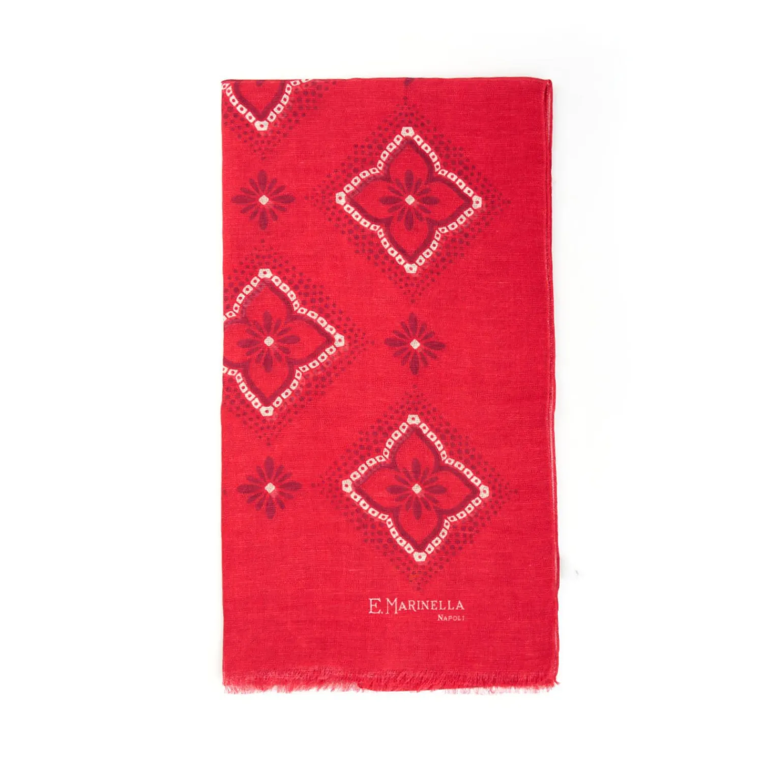 Red Cotton And Linen Scarf - Burgundy Macro Flowers>E.Marinella New