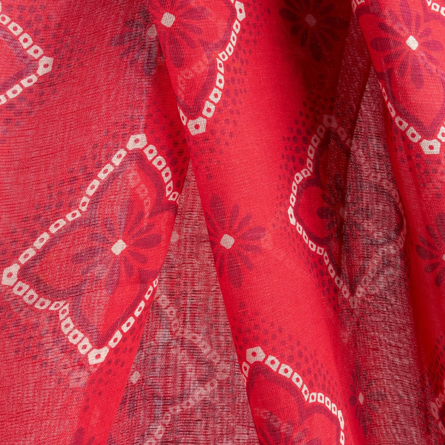 Red Cotton And Linen Scarf - Burgundy Macro Flowers>E.Marinella New