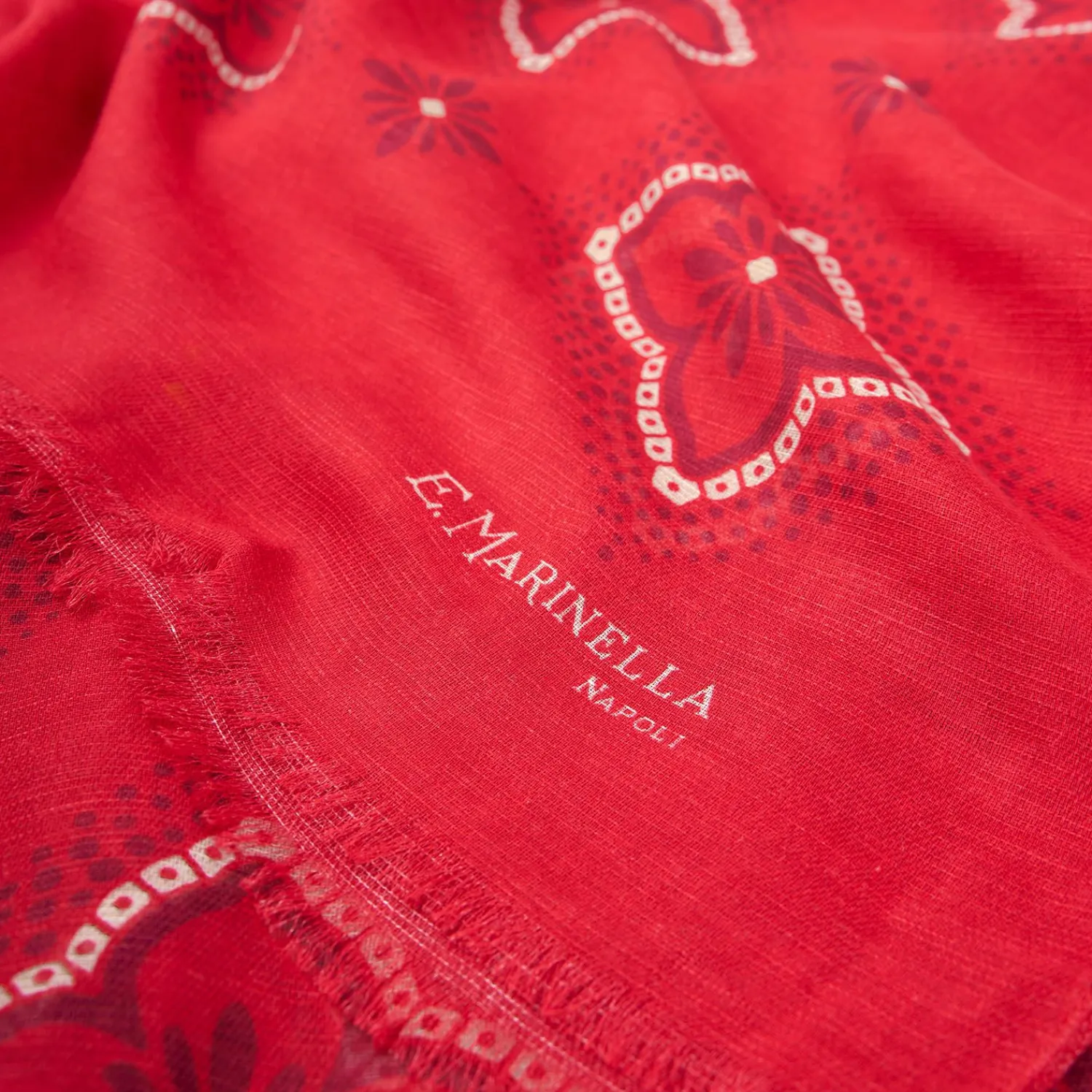 Red Cotton And Linen Scarf - Burgundy Macro Flowers>E.Marinella New