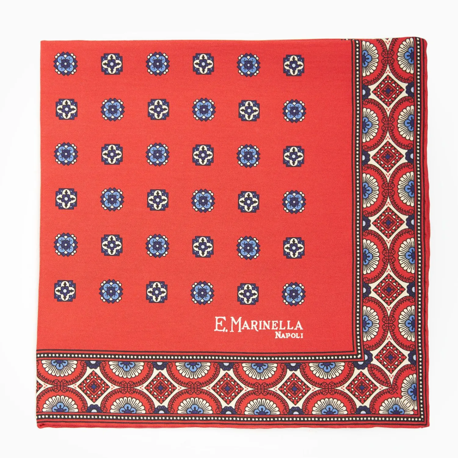 Red Hand-Printed Silk Pocket Square Large Flower Pattern>E.Marinella Sale