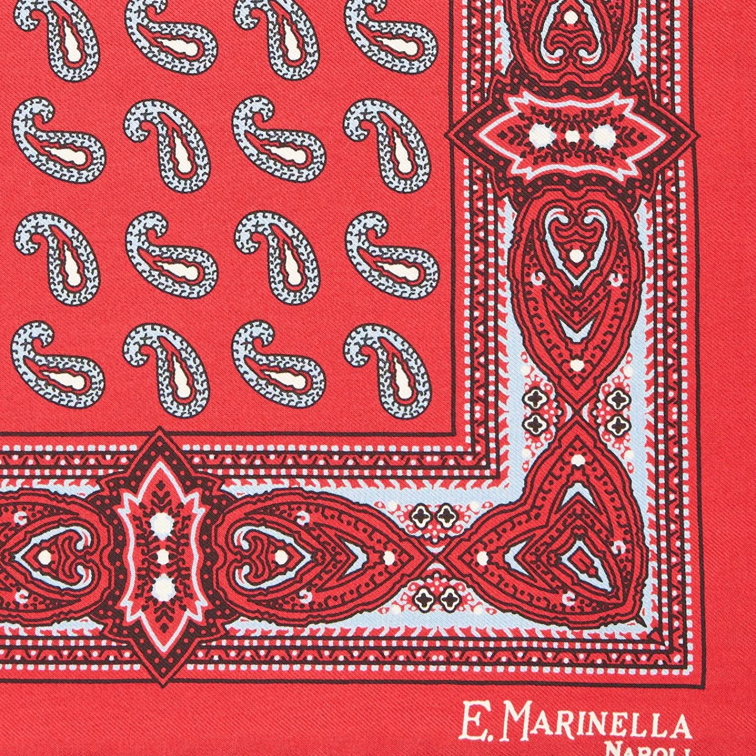 Red Hand-Printed Silk Pocket Square - Paisley Pattern>E.Marinella Best Sale