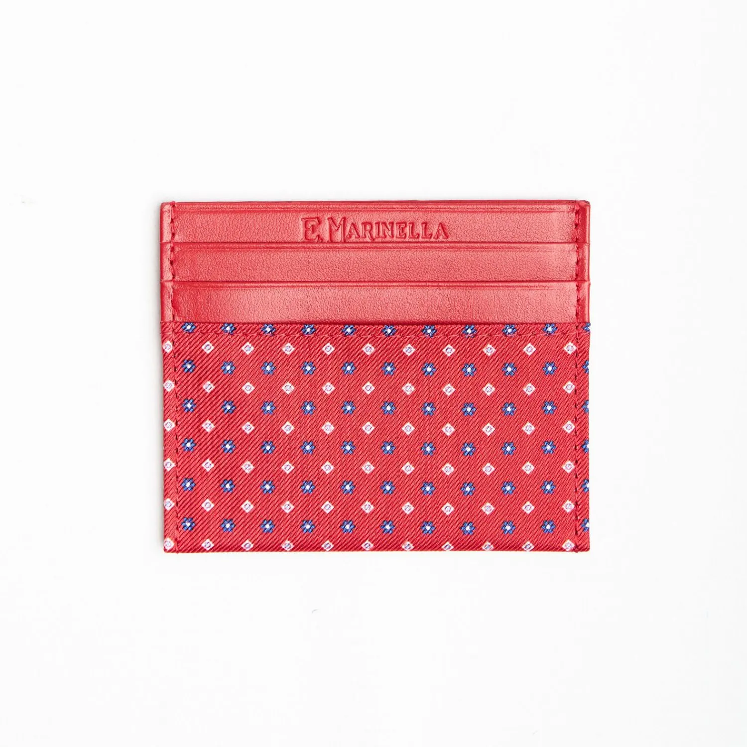 Red Leather And Silk Credit Card Holder 5 Compartments>E.Marinella New