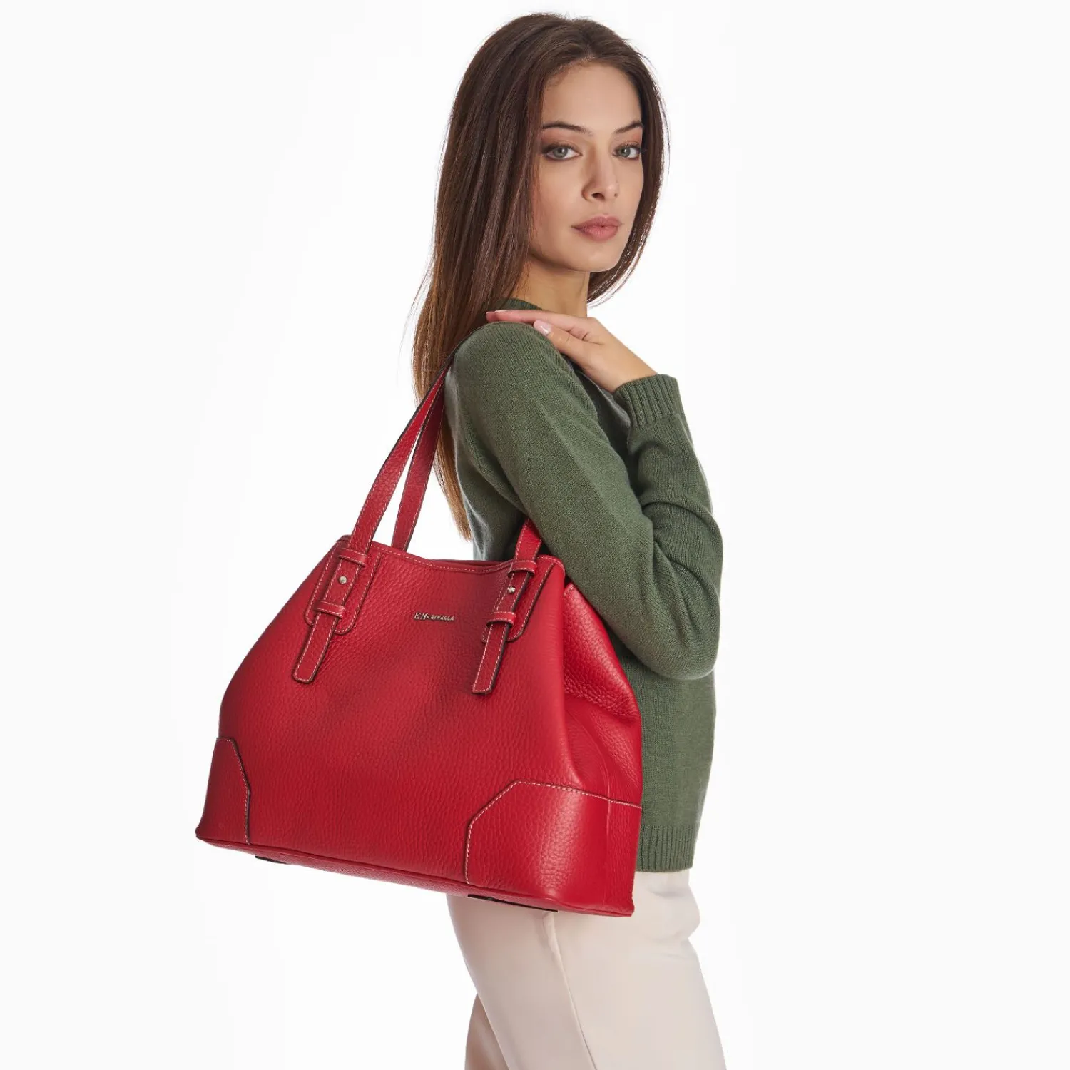 Red Textured Leather Tote Bag>E.Marinella Sale