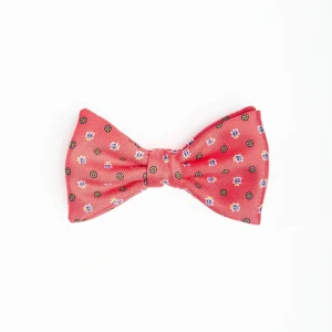 Salmon Pink Pre-Knotted Silk Bowtie - Small Flower Pattern>E.Marinella Online